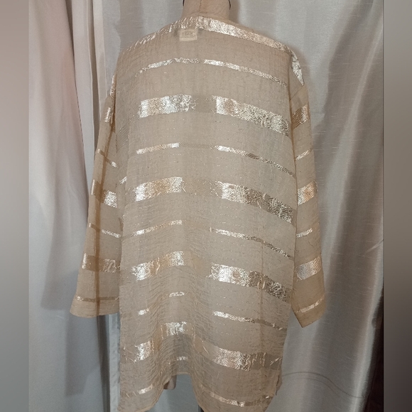 Positive Attitude Cardigan Block Pattern Gold Satin+See thru Panels, BttnUp, XL - Picture 7 of 9